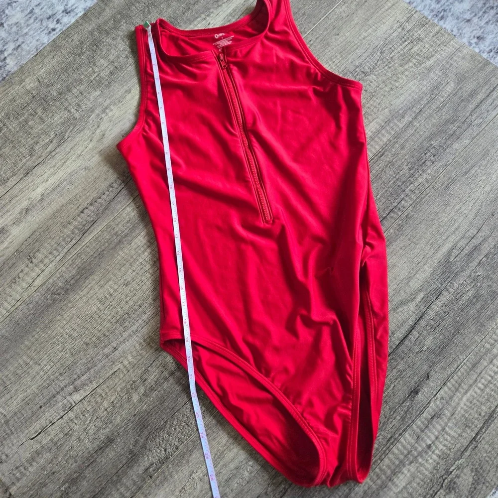 Quince Red High Neck Front Zip One Piece Swimsuit Womens Medium ATG001